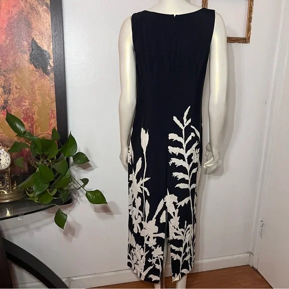 Vintage R.J. Collection by Chelsea Rousso Black Sheath Dress Long Floral Size 8 - Picture 2 of 12